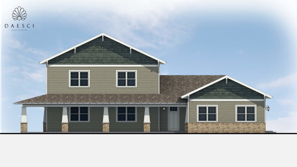 Front Elevation of Craftsman Style Custom Home